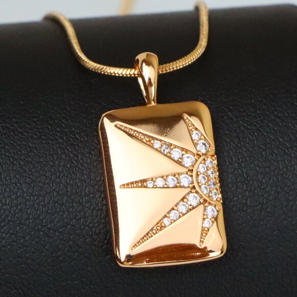 "Rose Gold Rectangle Pendant with Starburst CZ Design, XPPT1842 - Picture 1 of 13